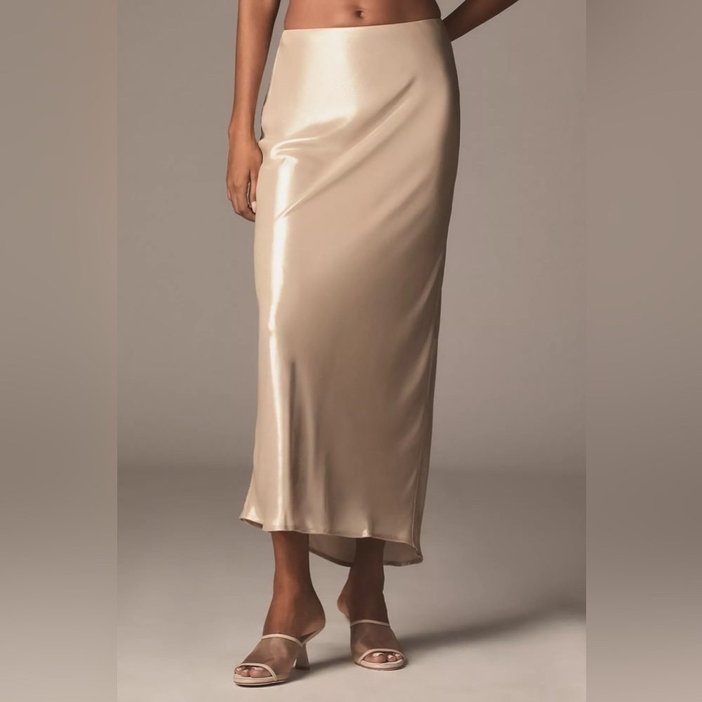 NWT! The Tilda Maxi Slip Skirt: Shine Edition in Gold By Anthropologie -XL 🏆